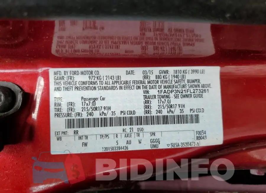 1FADP3N21FL273261 Photo# 13