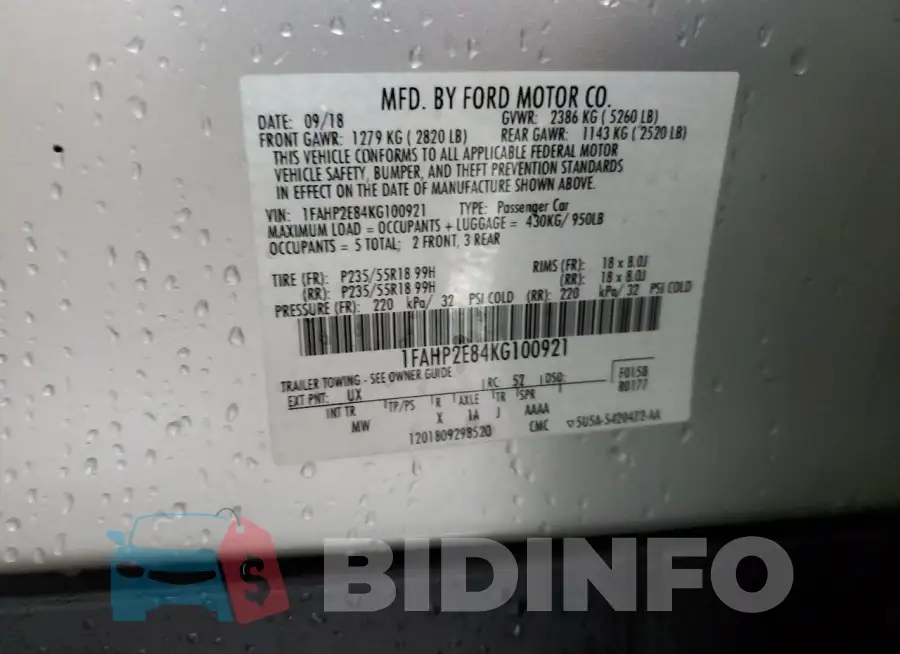 1FAHP2E84KG100921 Photo# 12