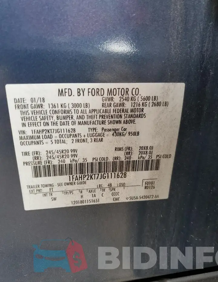 1FAHP2KT7JG111628 Photo# 13
