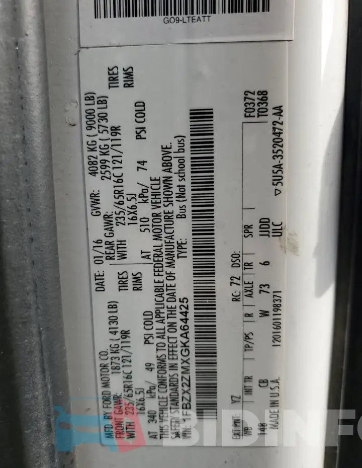 1FBZX2ZMXGKA64425 Photo# 13