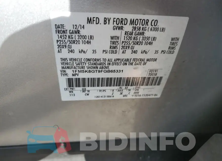 1FM5K8GT9FGB65331 Photo# 13
