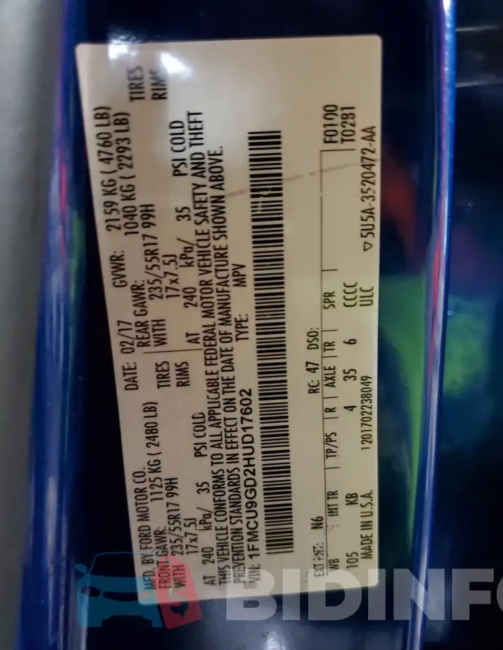 1FMCU9GD2HUD17602 Photo# 12