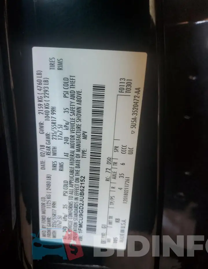 1FMCU9GD2JUB62152 Photo# 13