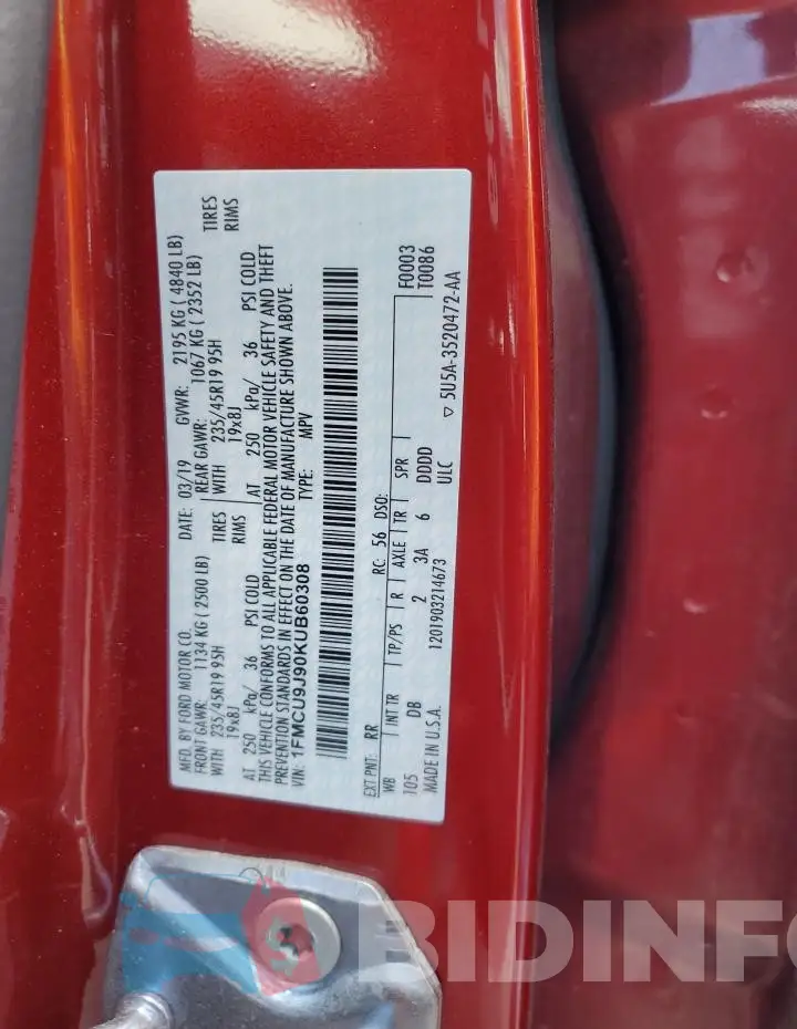 1FMCU9J90KUB60308 Photo# 13