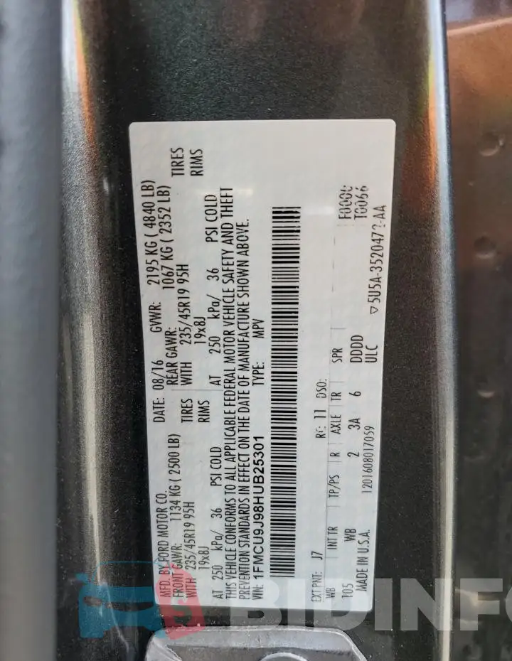 1FMCU9J98HUB25301 Photo# 13