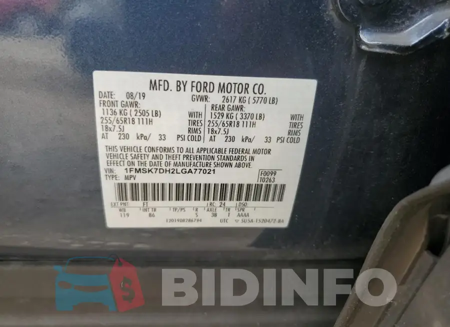 1FMSK7DH2LGA77021 Photo# 13