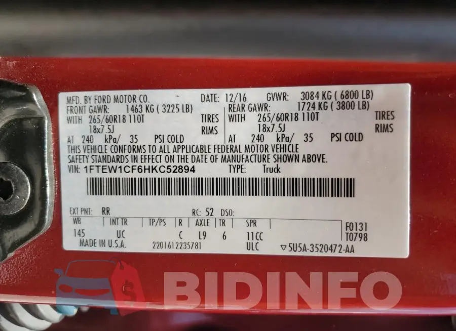 1FTEW1CF6HKC52894 Photo# 12