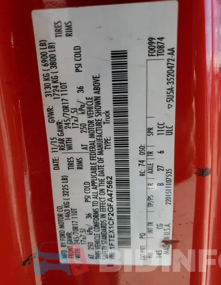 1FTEX1CF2GFA47562 Photo# 12