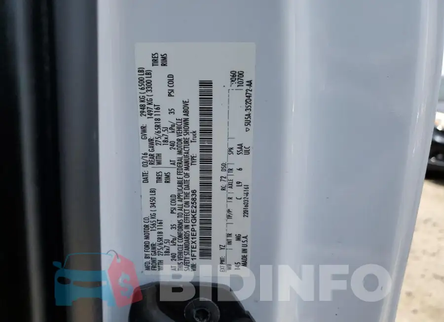 1FTEX1EP1GKE25836 Photo# 12