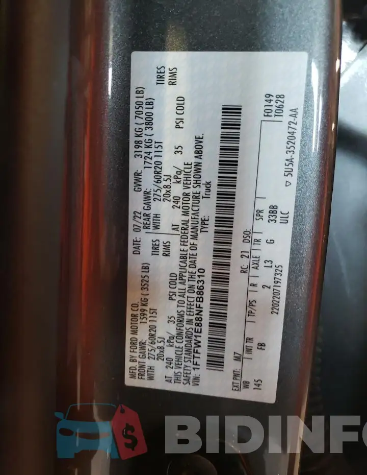1FTFW1E88NFB86310 Photo# 12