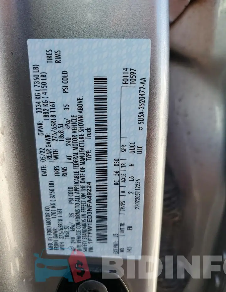 1FTFW1ED3NFA49224 Photo# 12