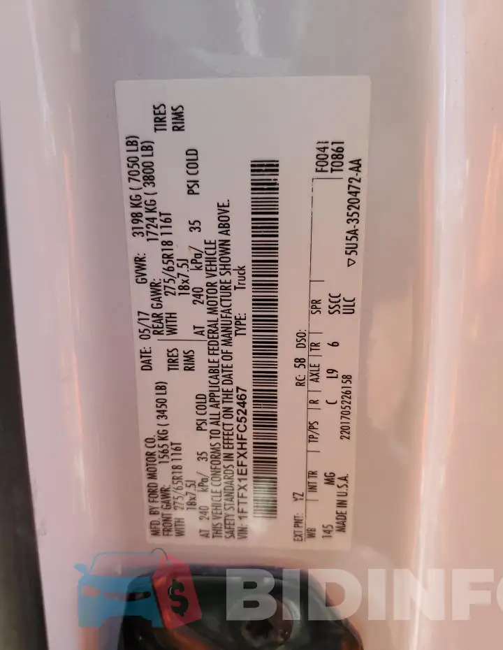 1FTFX1EFXHFC52467 Photo# 13