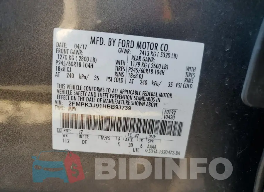 2FMPK3J91HBB93739 Photo# 12