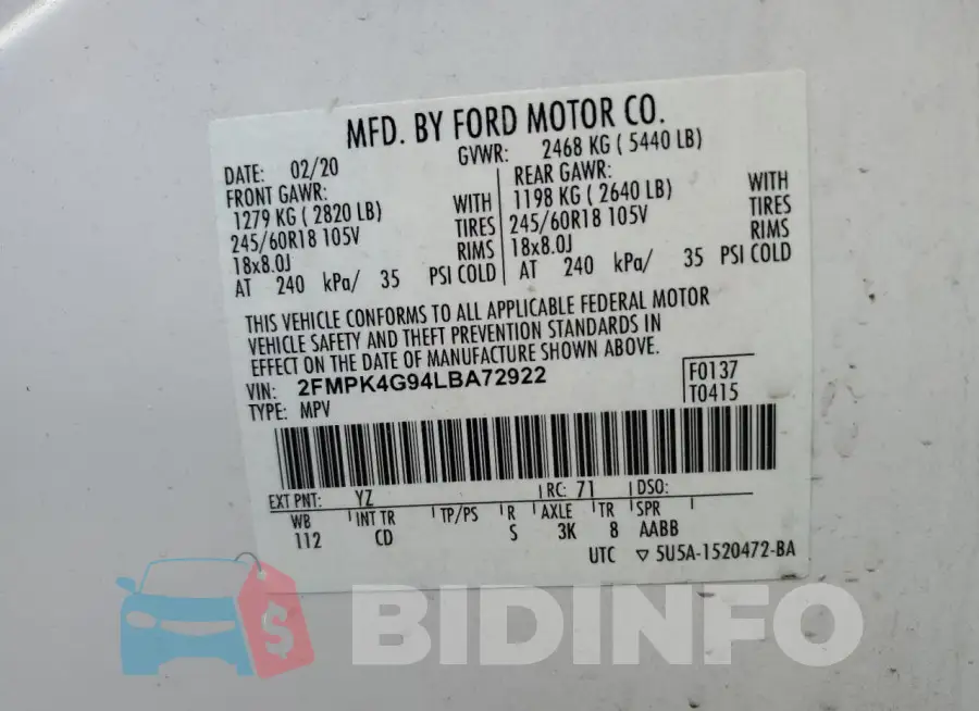 2FMPK4G94LBA72922 Photo# 14