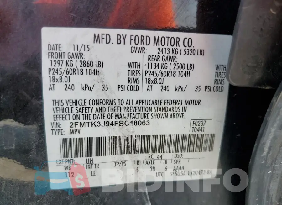 2FMTK3J94FBC18063 Photo# 13