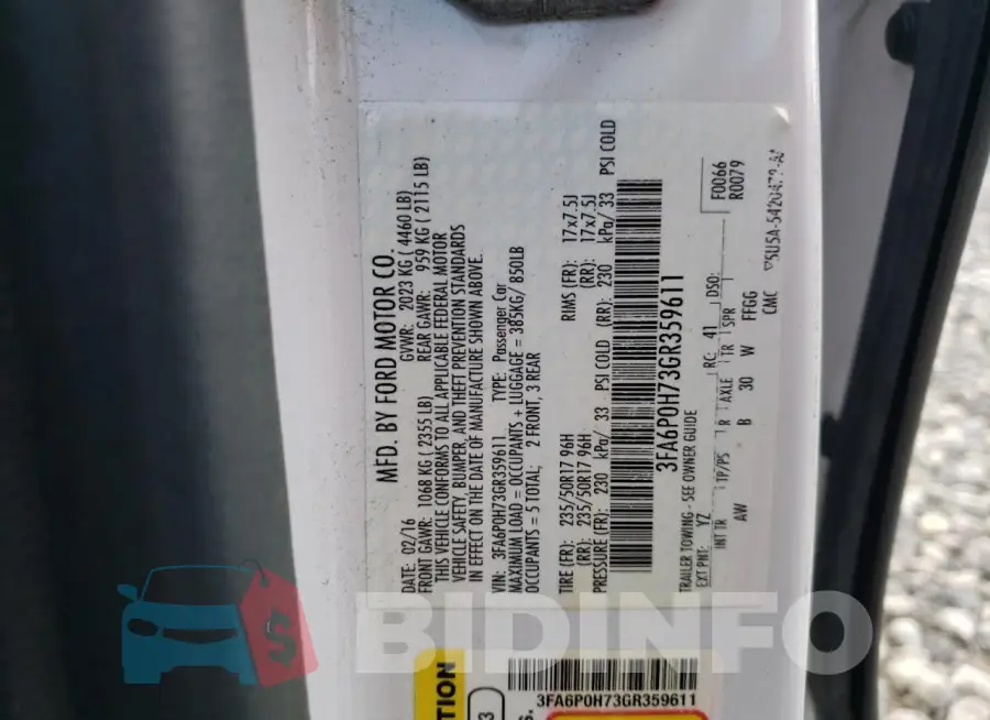 3FA6P0H73GR359611 Photo# 13