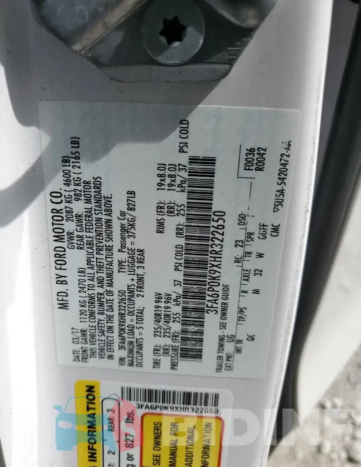 3FA6P0K9XHR322650 Photo# 13