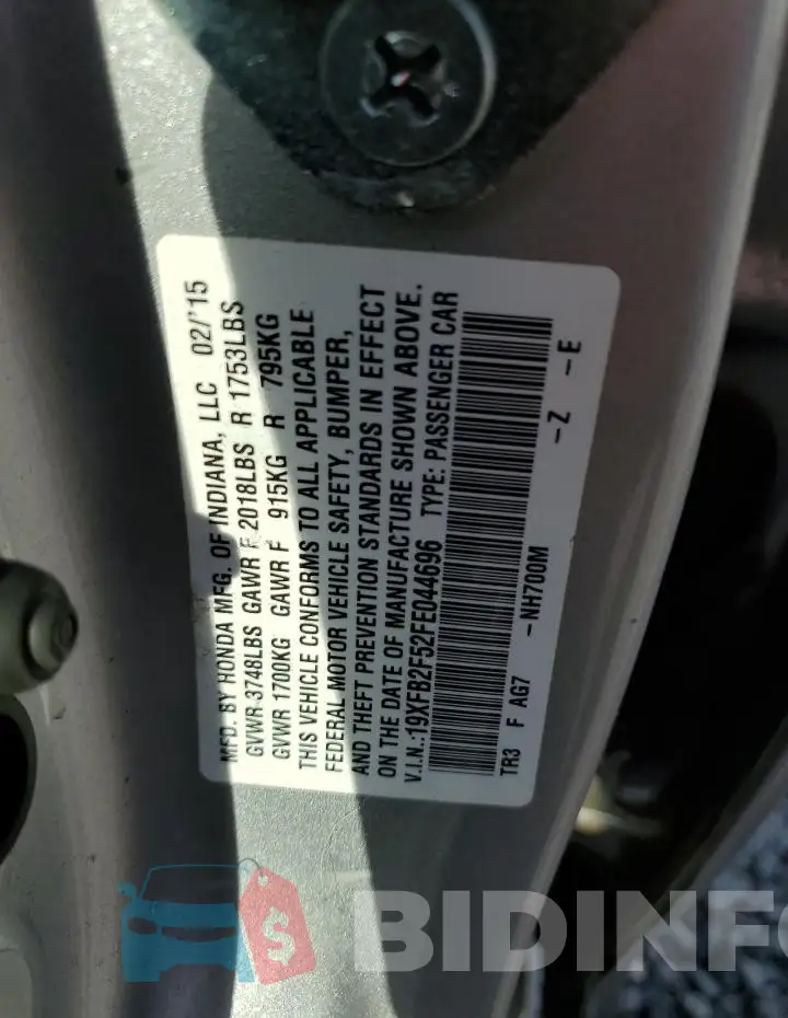 19XFB2F52FE044696 Photo# 13