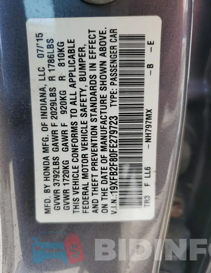 19XFB2F80FE279723 Photo# 12