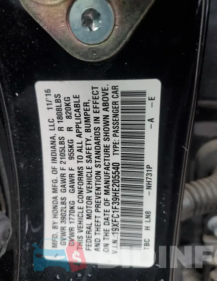 19XFC1F39HE205540 Photo# 13