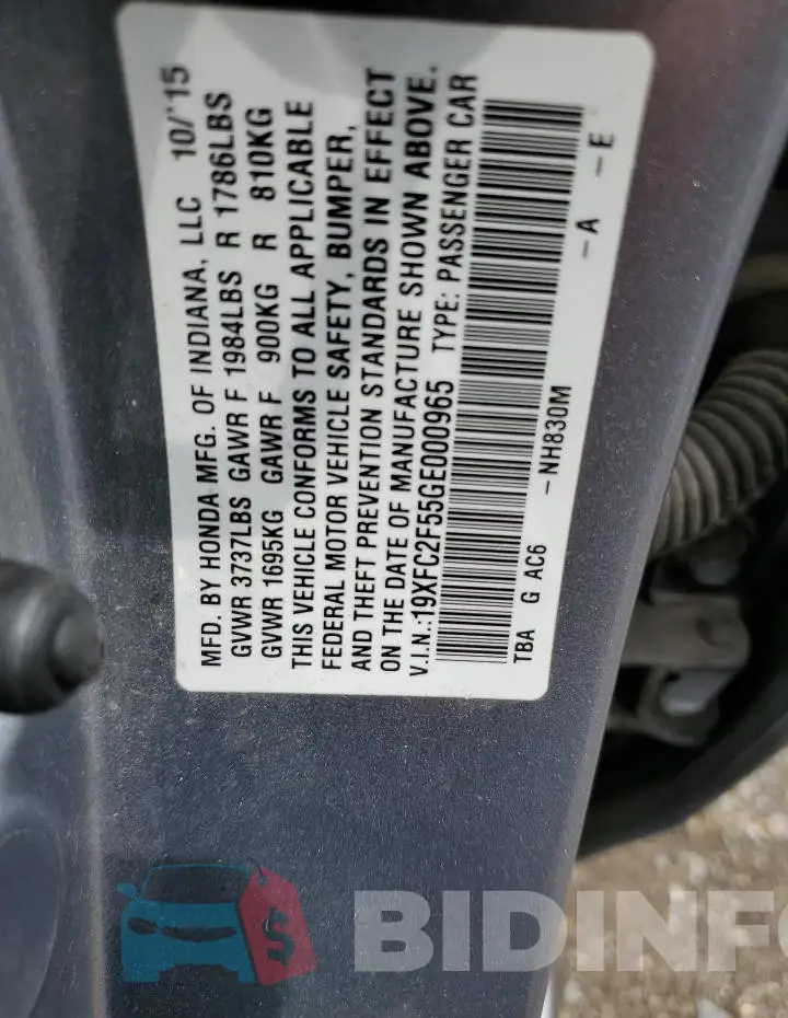19XFC2F55GE000965 Photo# 12