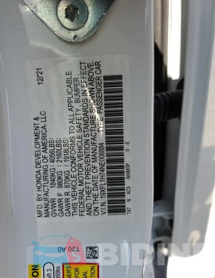 19XFL1H74NE008884 Photo# 12