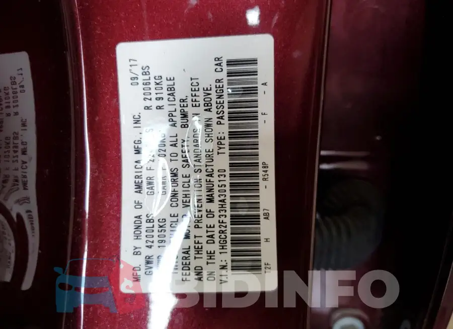 1HGCR2F33HA305130 Photo# 13