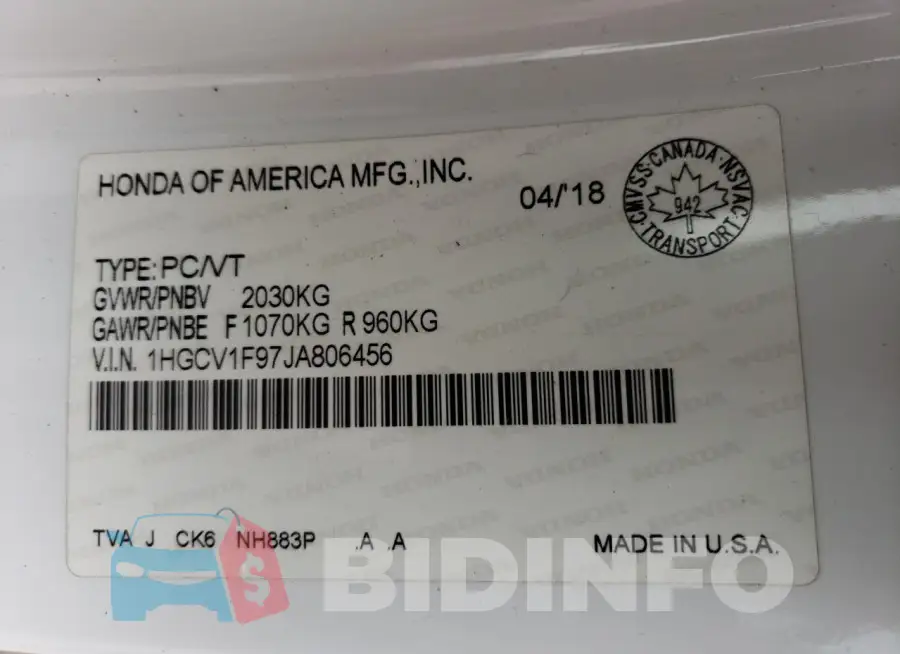 1HGCV1F97JA806456 Photo# 12