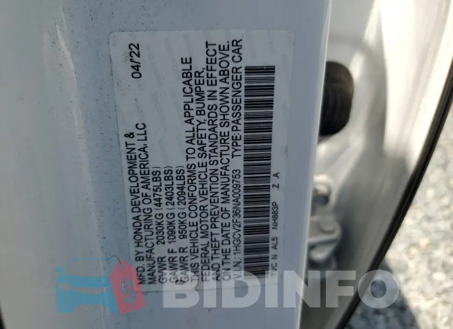 1HGCV2F36NA009753 Photo# 13