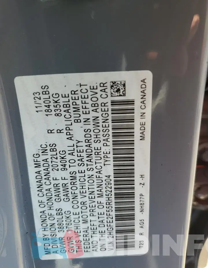 2HGFE2F55RH522904 Photo# 12