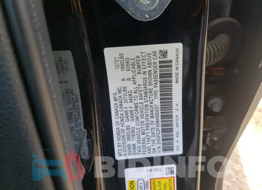 2HGFE2F56NH560037 Photo# 12