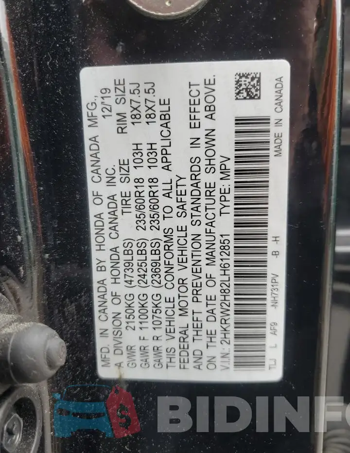 2HKRW2H82LH612851 Photo# 13