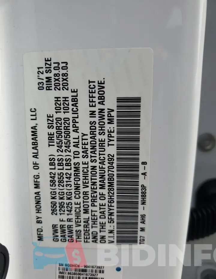 5FNYF6H28MB070492 Photo# 12