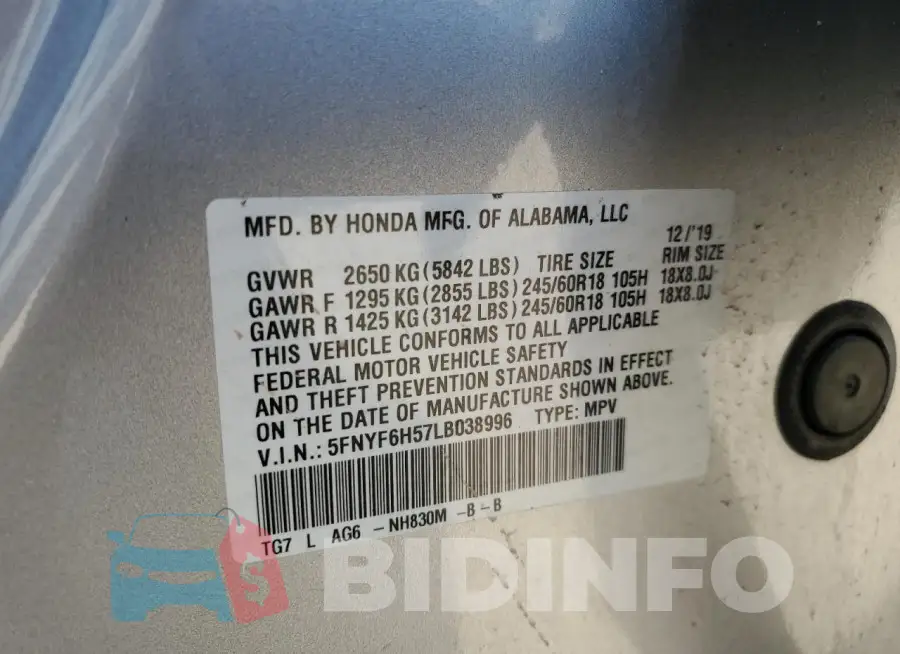 5FNYF6H57LB038996 Photo# 13