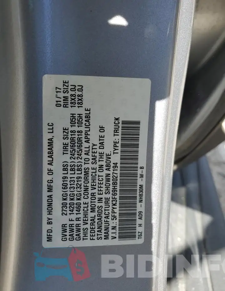 5FPYK3F69HB027194 Photo# 12