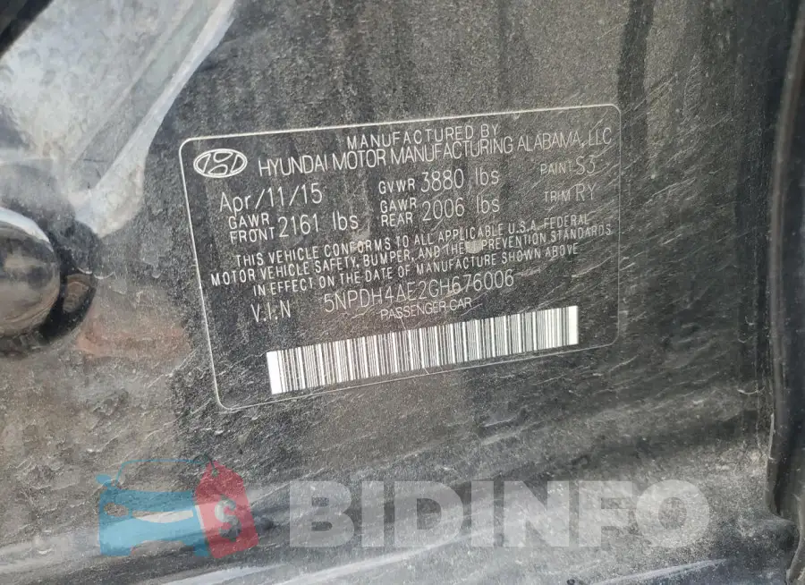 5NPDH4AE2GH676006 Photo# 12