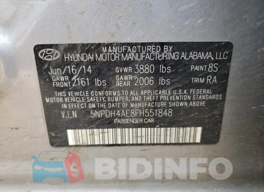 5NPDH4AE8FH551848 Photo# 12