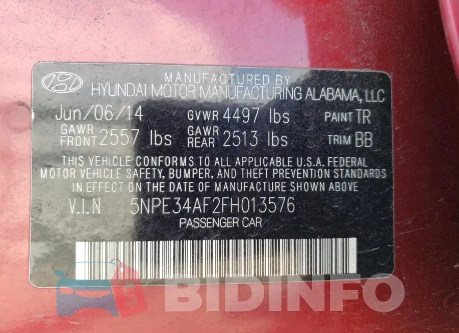5NPE34AF2FH013576 Photo# 12