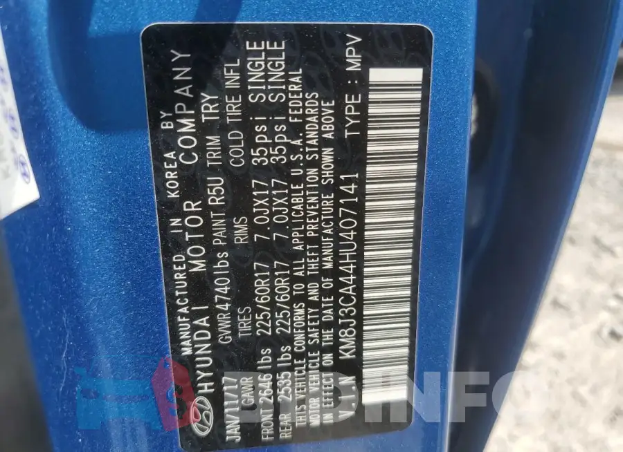 KM8J3CA44HU407141 Photo# 13