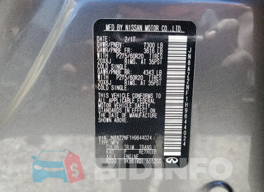 JN8AZ2NF1H9644024 Photo# 13