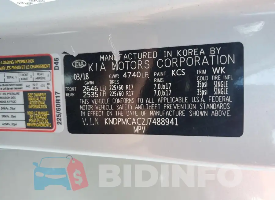 KNDPMCAC2J7488941 Photo# 13