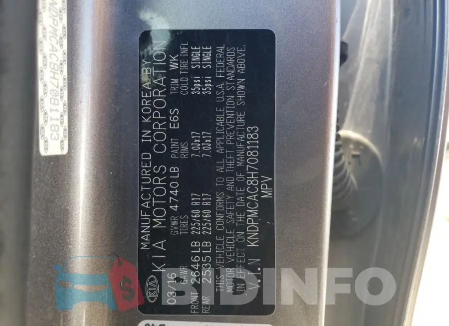 KNDPMCAC8H7081183 Photo# 14