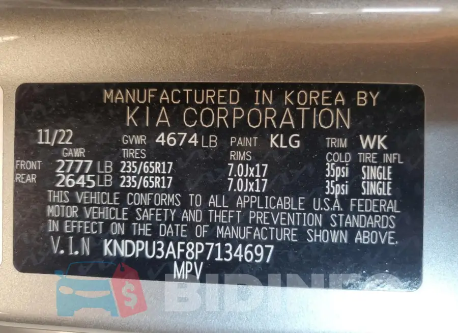 KNDPU3AF8P7134697 Photo# 13