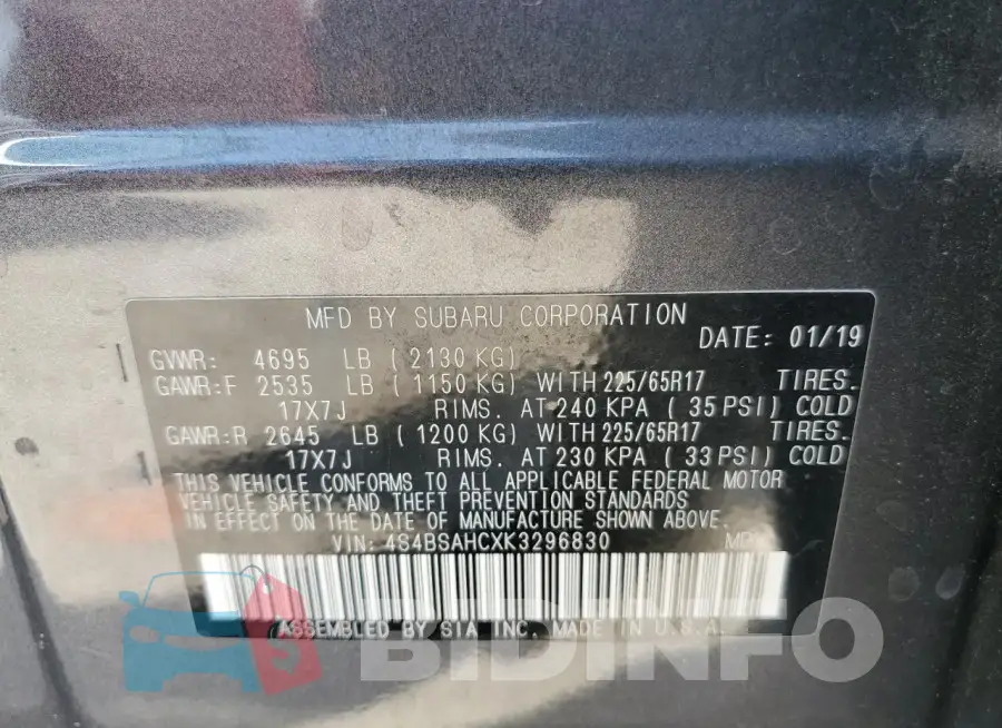 4S4BSAHCXK3296830 Photo# 13