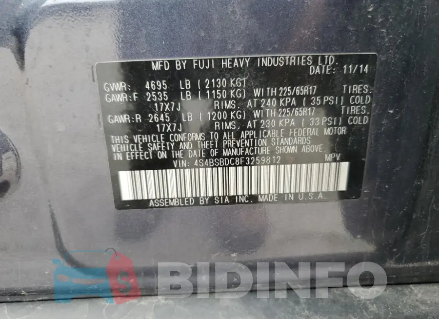 4S4BSBDC8F3259812 Photo# 14