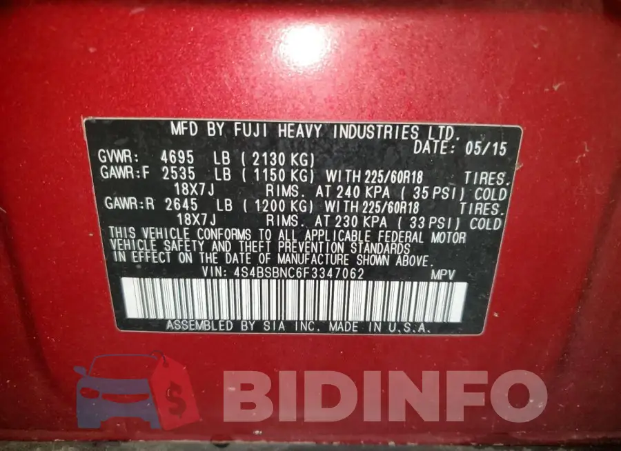 4S4BSBNC6F3347062 Photo# 13