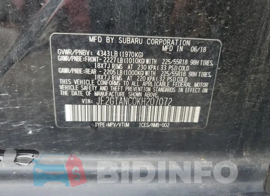 JF2GTANC0KH207072 Photo# 12