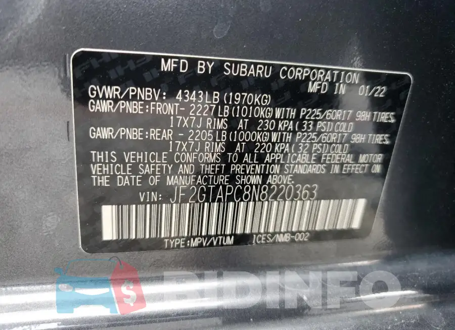 JF2GTAPC8N8220363 Photo# 13