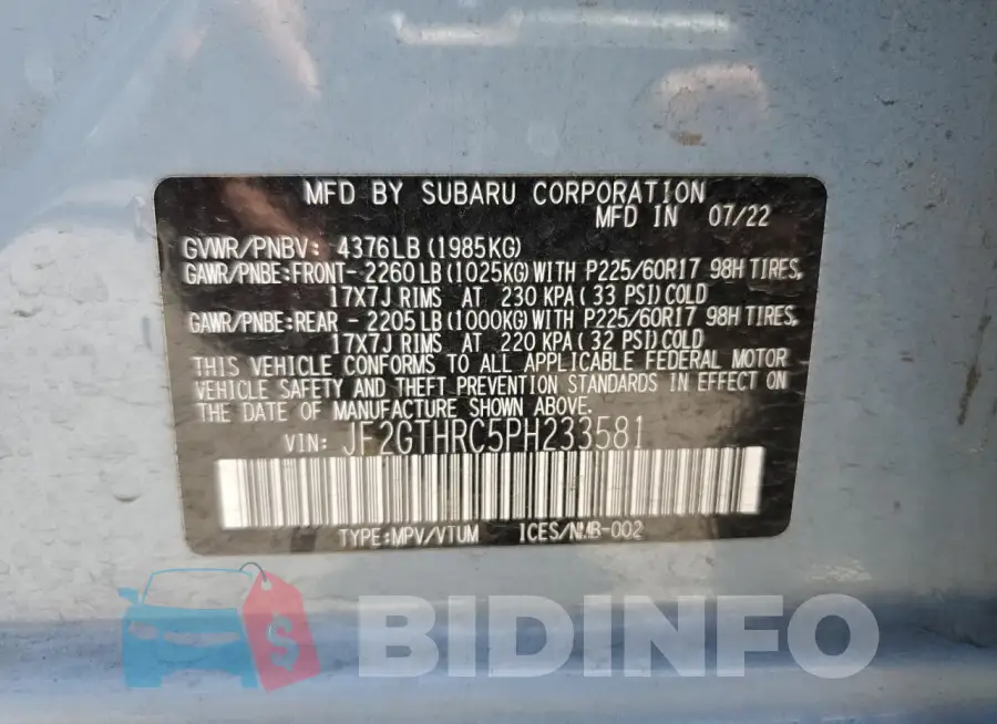 JF2GTHRC5PH233581 Photo# 13