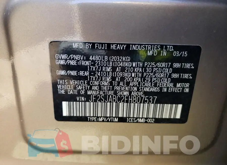 JF2SJABC2FH807537 Photo# 13